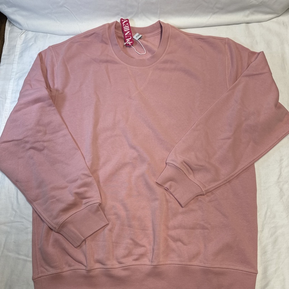 Women's Oversized Sweatshirt Crewneck Long Sleeve Pink Small